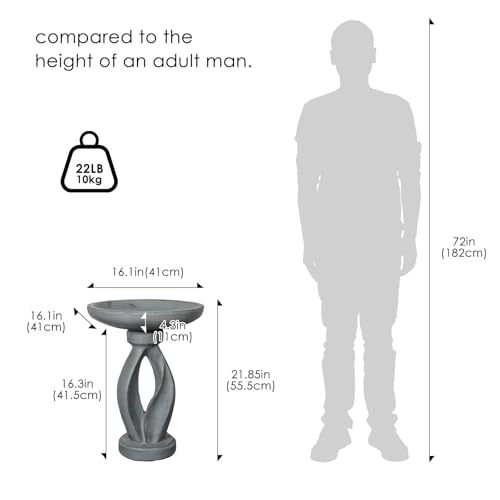 21.85 Inch Tall Pedestal Bird Bath (Gray)