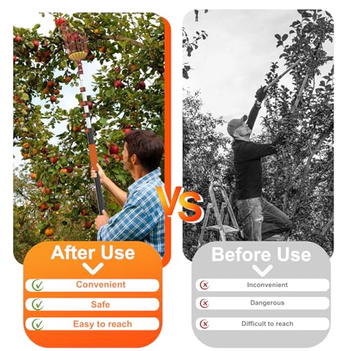26FT Reach Fruit Picker Pole with Basket Telescoping
