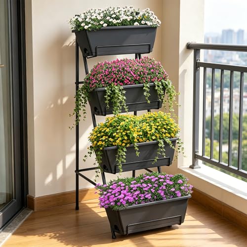 Raised Garden Bed 4 Tier Vertical Garden Planter Indoor Outdoor Raised Planter Box with Legs Elevated Herb Garden Planters for Flowers Vegetables Plants