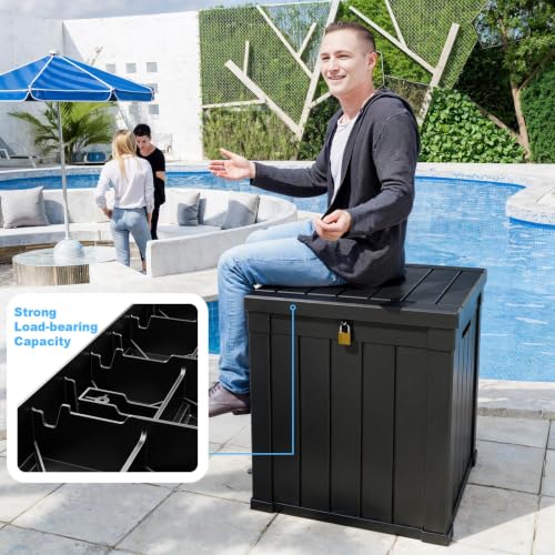 50 Gallon Waterproof Outdoor Resin Deck Box (Black / 50 Gallon)