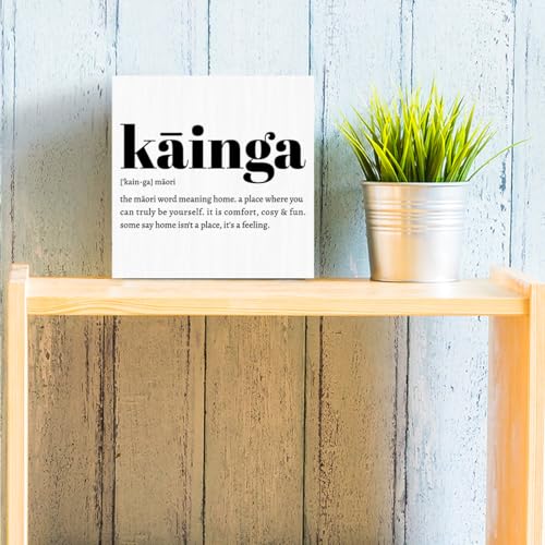 Kainga Definition Maori Rustic Home Office Decor Wooden Box Sign (White 1232 / Wooden box（5.1 x 5.1 inches）)