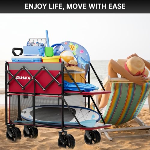 Double Decker Collapsible Wagon with Brakes (Rose Pink)