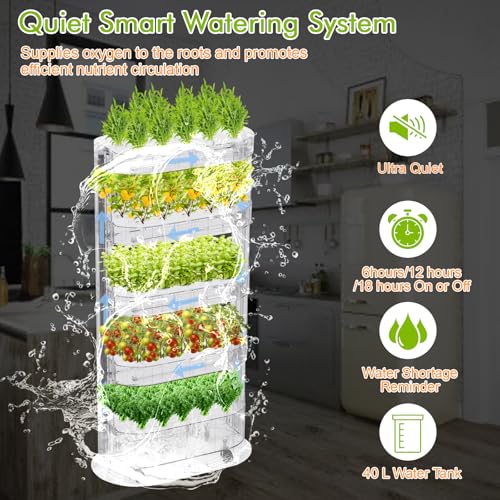 5-Tier 80-Pod Hydroponics Growing System Kit, Vertical Hydroponic Tower with LED Grow Light & Quiet Water Pump,Self-Watering Indoor Herb Garden for Herbs, Lettuce & Vegetables