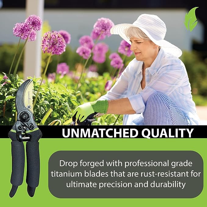 Garden Guru Soft Grip Garden Pruning Shears Scissors Clippers (1 Pack / Soft Grip Titanium Bypass)