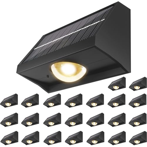 Solar Fence Lights Outdoor Waterproof Warm & Cool White & RGB（24Pack Black） (Black / 24 Pack)