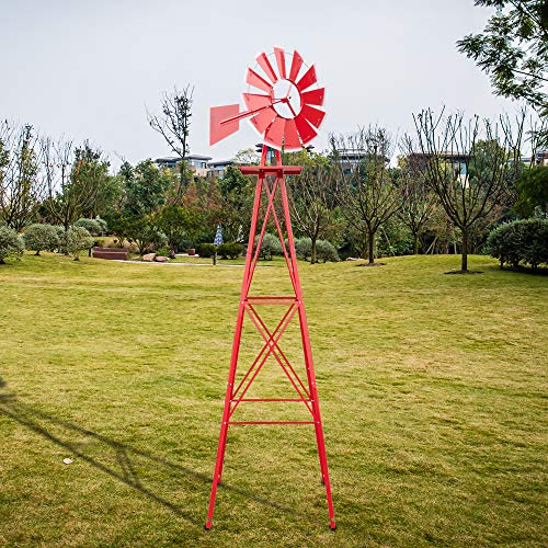 8FT Metal Windmill Ornamental Spinner Backyard Garden Decoration Weather Vane