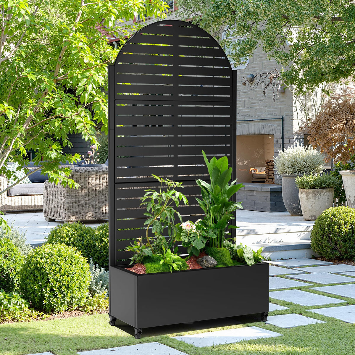 15.7"×70.9"×35.4" Metal Raised Garden Bed with Trellis and Wheels