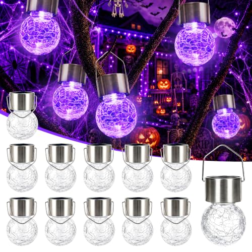 Halloween Solar Lights Outdoor Solar Hanging Lanterns Outside 12PC (Purple / 2.4" × 2.4" × 5.2")