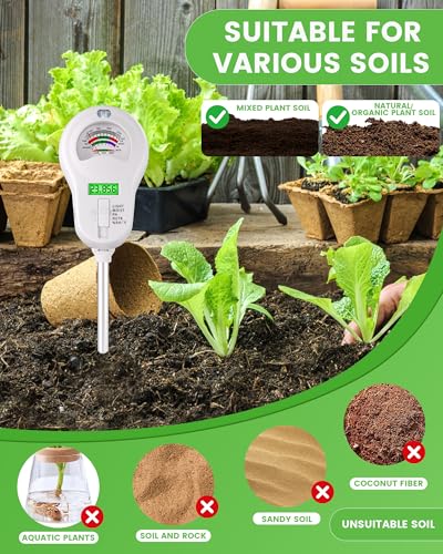 6-in-1 Soil Moisture Meter with 3 Probes, PH/Sunlight/Soil Moisture/Fertility with 3 Removable Probe, Digital Air Temp/Humidity, Soil Tester for Garden, Lawn, Indoor and Outdoor Plants (3 Count)