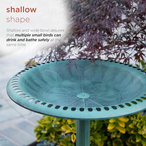 TEC116 Outdoor Aged Green Pedestal Birdbath with Scrollwork