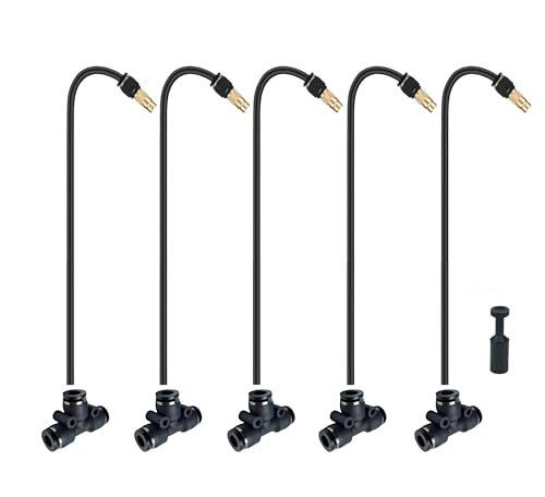 5pk Brass Misting Nozzles Tee 16 inch 360 Degree Adjustable Copper Sprayer (5 Count)