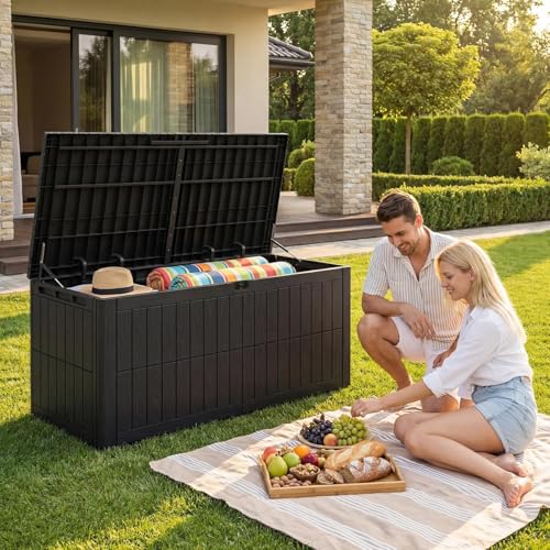 220 Gallon Deck Box Outdoor Storage Box Lockable Waterproof Indoor Outdoor Storage Container for Patio Cushions
