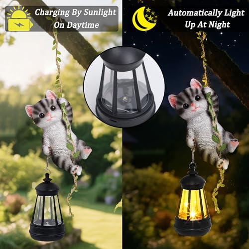 Solar Hanging Cat Statue