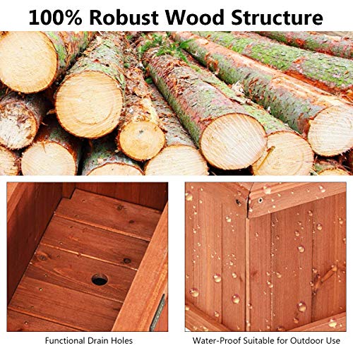 Raised Garden Bed Flower or Vegetable Planter Window Mounted Plant Box for Garden (Cedar Brown / 28"x10"x10")