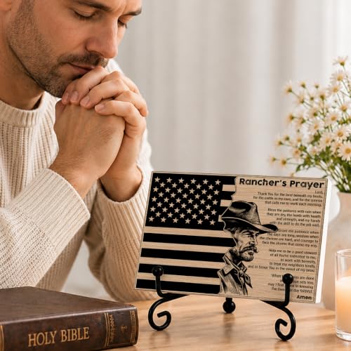 Rancher's Prayer Christian Gift for Home Office Book Shelf Table Decor (Multicolor 1744 / Wooden sign with iron frame（5.5 x 7.9 inches）)