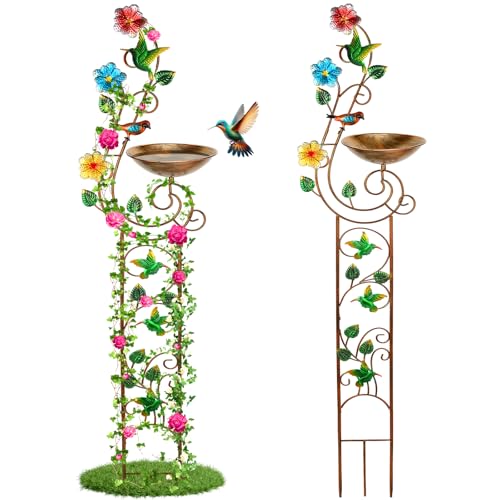 57” Bird Bath with Garden Trellis for Climbing Plants Outdoor