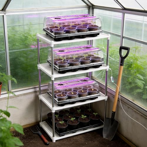36 Pack 4 Inch Clear Plant Pots & 3 Pack 12 Cell Nursery Pot Trays with Humidity Dome and Growing Lights for Seed Starting (39 Count)