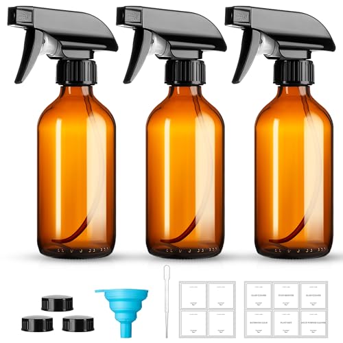 Amber Glass Spray Bottles 8oz Brown Glass Spray Bottles 3 Pack (3 Count)