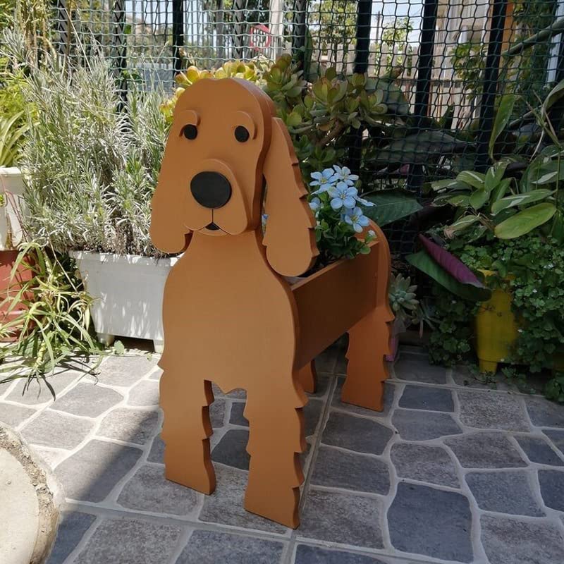 Sweet Lovely Dog Planter Animal Decor Pots Cute Dog Cartoon Shaped Flower Pot Wooden Planter for Indoor Office Outdoor Home Garden Decoration Gift