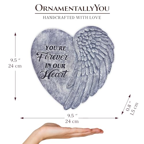 Elegant Resin Stepping Stone (You’re Forever in Our Hearts Angel Wing Stepping Stone, 9.5" Garden Decorative Memorial Resin Figurine)