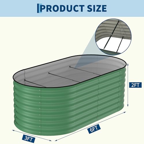 2 Pack 6X3X2ft Galvanized Raised Garden Bed (Green-oval / 6x3x2ft 2pcs)