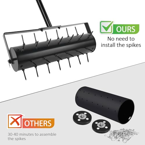 Rolling Lawn Aerator Roller with 42 Reinforced Steel Spikes