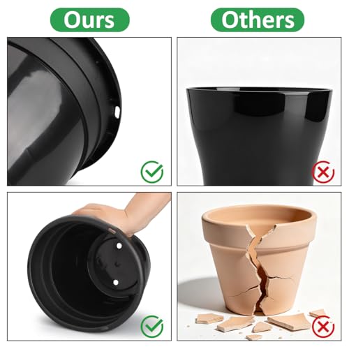 10 Pack 8 Inch Black Nursery Pots with Drainage Holes and Saucers (Black / 8 inch+10 trays)