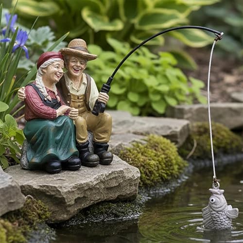 Elderly Couple Fisher Garden Statue (Older Couple)