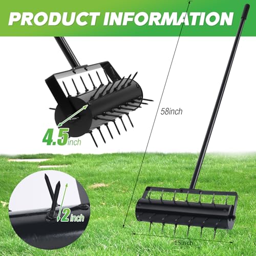 Rolling Lawn Aerator Roller with 42 Reinforced Steel Spikes