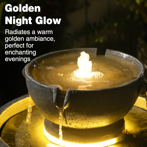 Small Modern Outdoor Water Fountain with Led Lights (15.75H-GRAY / 15.75h-gray)