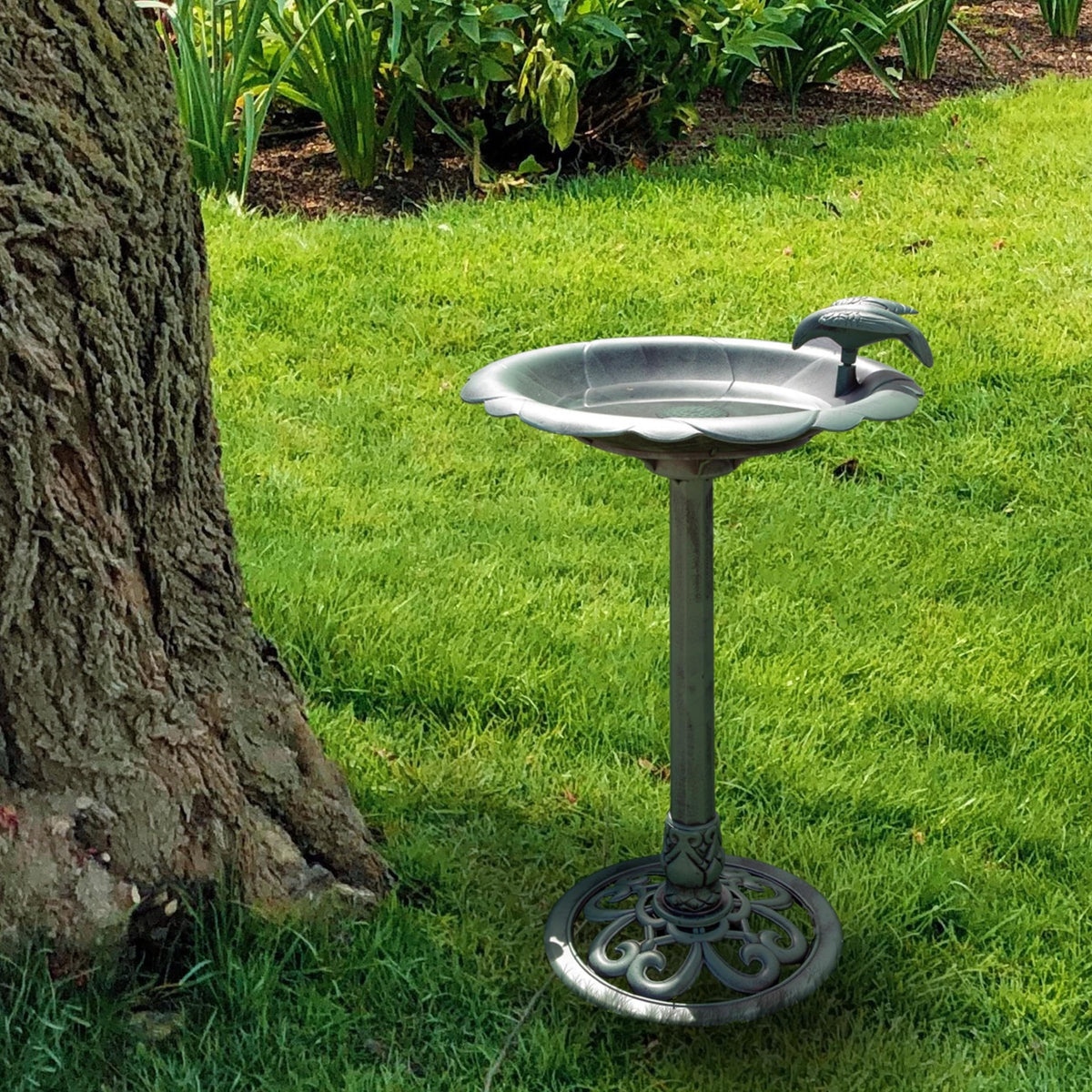 31" Tall Outdoor Antique Flower Birdbath with Bird Decoration Yard Statue
