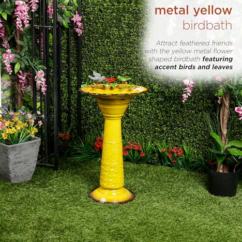 ORS112YL Vintage Metal Pedestal Birdbath with Stand (Yellow)
