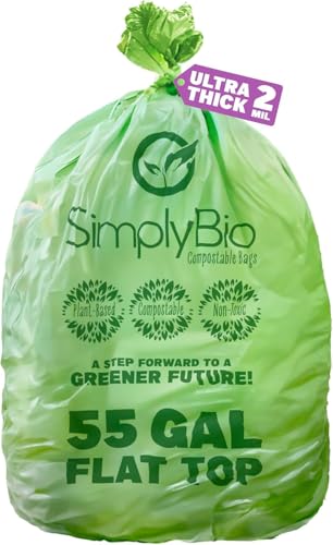55 Gallon Compostable Trash Bags Flat (55 GAL, 2Mil, Flat-top Bags, 12 Count)
