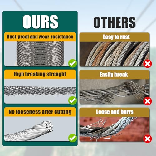 1 4" Stainless Steel Cable 75FT Wire Rope with Clamps and Thimble (75 Foot)