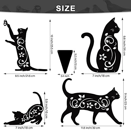 4 Pack Black Cat Silhouette Cute Metal Cat Garden Statues Bird Repellent Decorative Garden Stakes for Yard (4 Count)