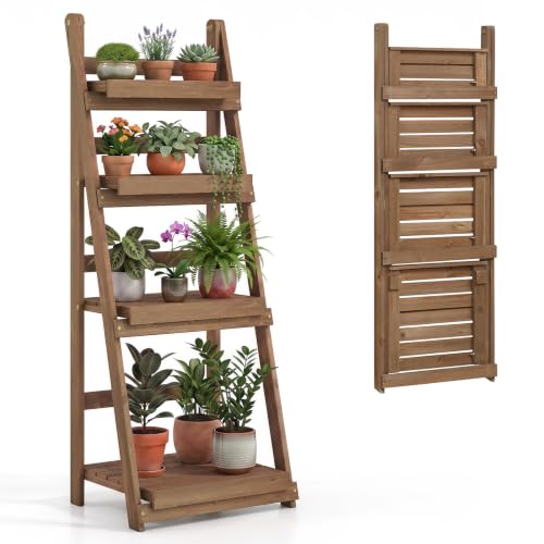 Foldable Wooden Plant Stand (Brown / 16.5"x13"x44")