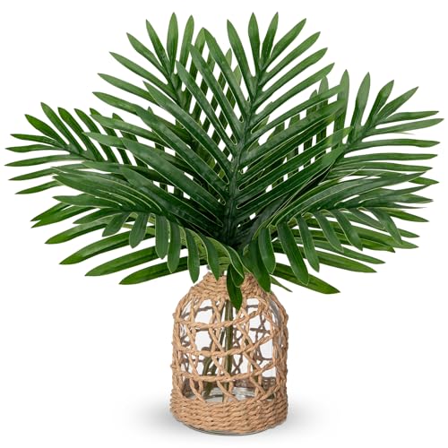 Fake Plants 14.2" Faux Palm Plant in Glass Vase