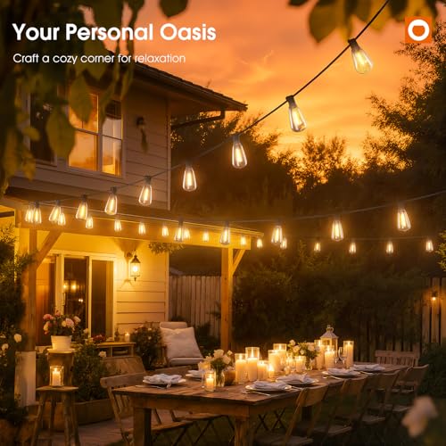 200FT(50*4) Outdoor String Lights with Remote LED Edison Waterproof (Black-Remote / 200FT (100 Sockets))