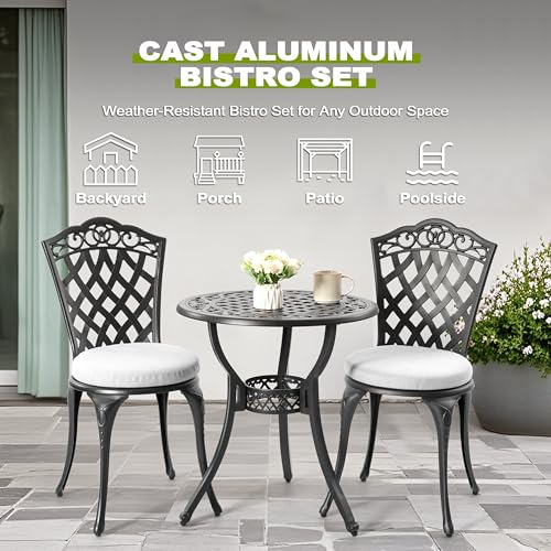 3 Piece Patio Bistro Set Outdoor Cast Aluminum Bistro Table and Chairs Set of 2 (3 Count)
