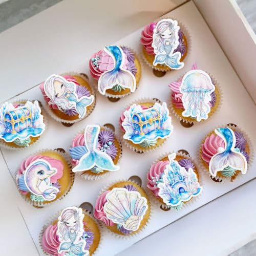 54Pcs Edible Colorful Mermaid Tails Cupcake Toppers Ocean Animal Cupcake Picks for Under The Sea Party Decoration Baby Shower Girls Mermaids Birthday Ocean Theme Bridal Shower Wedding Supplies (Light Blue Purple)