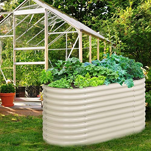 2-in-1 Modular Aluzinc Metal Raised Garden Bed, 63" L x 32" W x 32" H, Outdoor Planter Box for Vegetables, Flowers, and Herbs, Beige