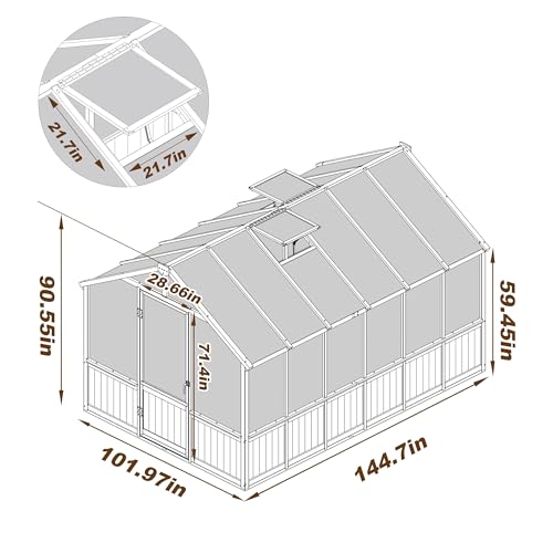 8x12 FT Greenhouse for Outdoors (Light Brown Mocha / 8x12 FT)