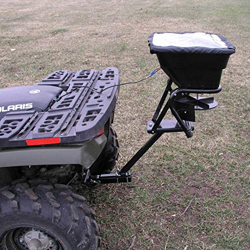 12V 80 Pound Capacity Grass Seed Fertilizer Spreader with Hitch Mount Receiver and Rain Protector for ATV