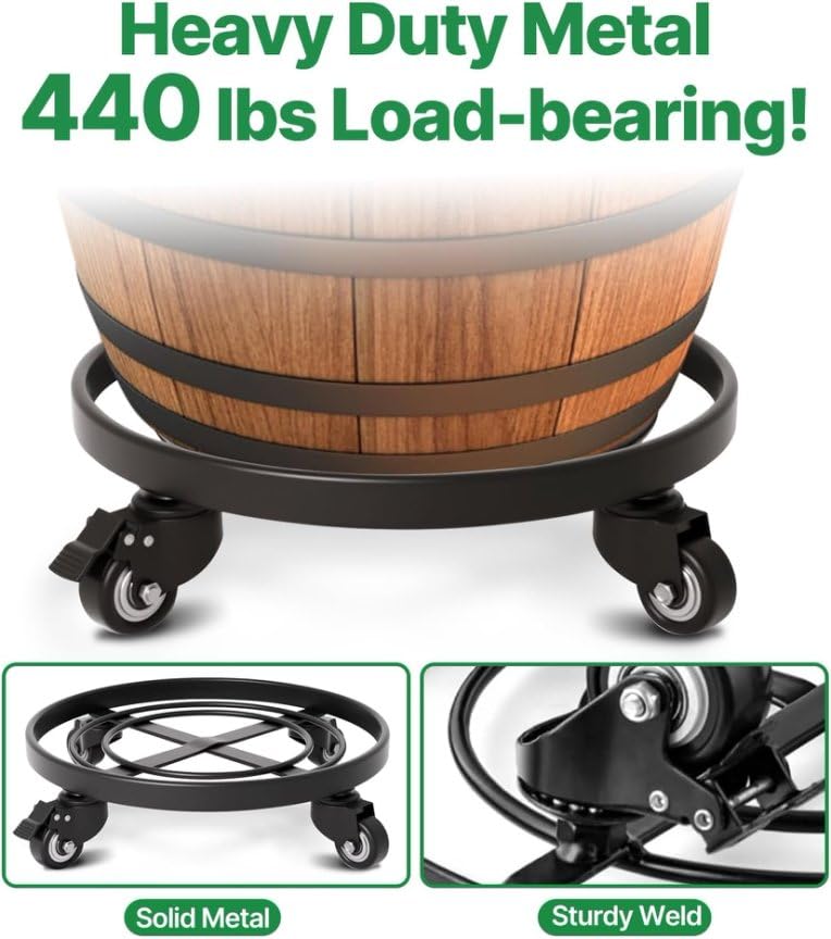 12" Metal Plant Caddy Heavy Duty Plant Stand with Wheels Wrought Iron Potted Brake Flower Pot Rack Rollers Mover Dolly Holder Indoor Outdoor Planter Trolley Caster