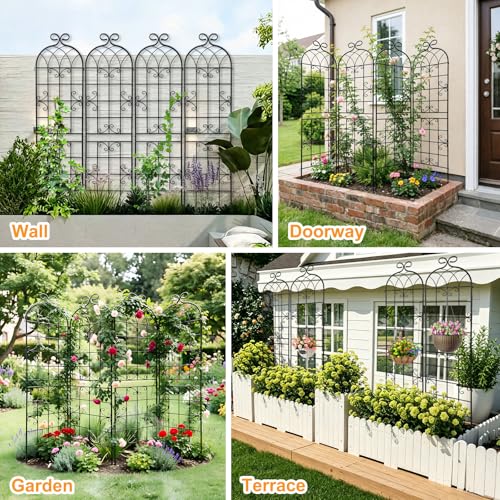 2.2M（86.7" H x 19.7" W） Black Iron Garden Trellis for Climbing Plants (4PCS-1)