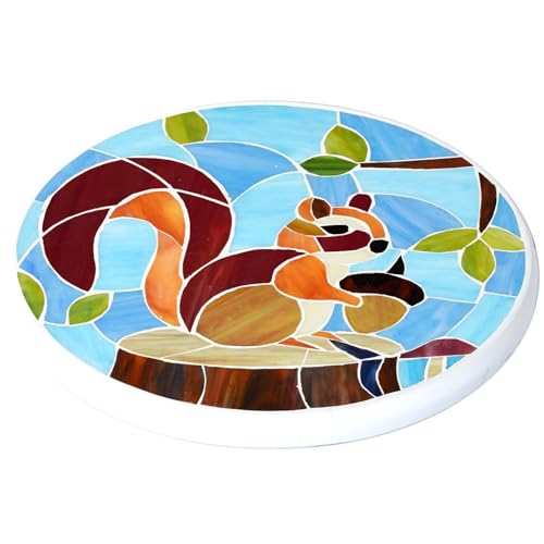 MSS006 Tiffany Style Stained Glass Mosaic Decorative Stepping Stone for Garden Decor (12" Round / Squirrel)