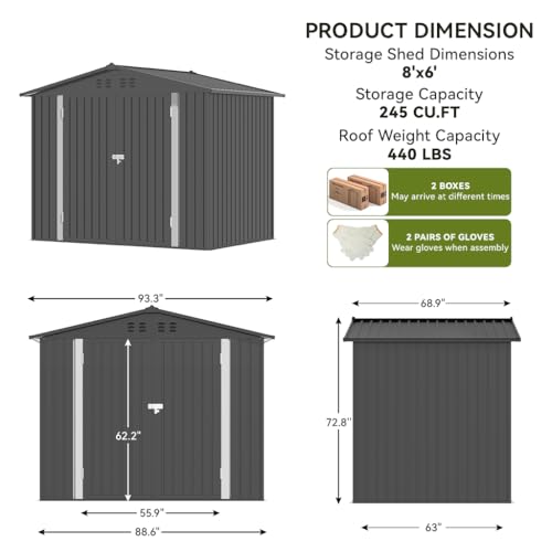 Shed Outdoor Storage Shed Metal (Gray / 8'*6')
