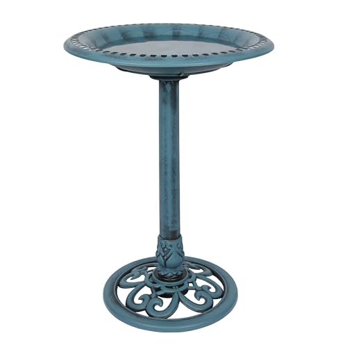 TEC116BL Pedestal Birdbath with Scrollwork Base and Ground Stakes