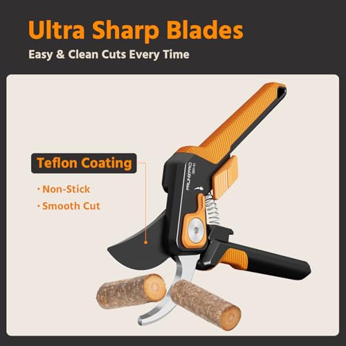 2 Pack Pruning Shears for Gardening Professional Bypass Hand Pruner Stainless Steel Sharp Blade Garden Scissors Plant Flower Garden Clipper Orange (2 Count)