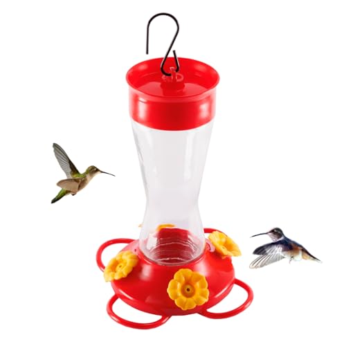 Bird Feeder 4 bee Guard Plastic Yellow Flowers Feeding Port 8oz Glass Pinch Waist Hummingbird Feeder